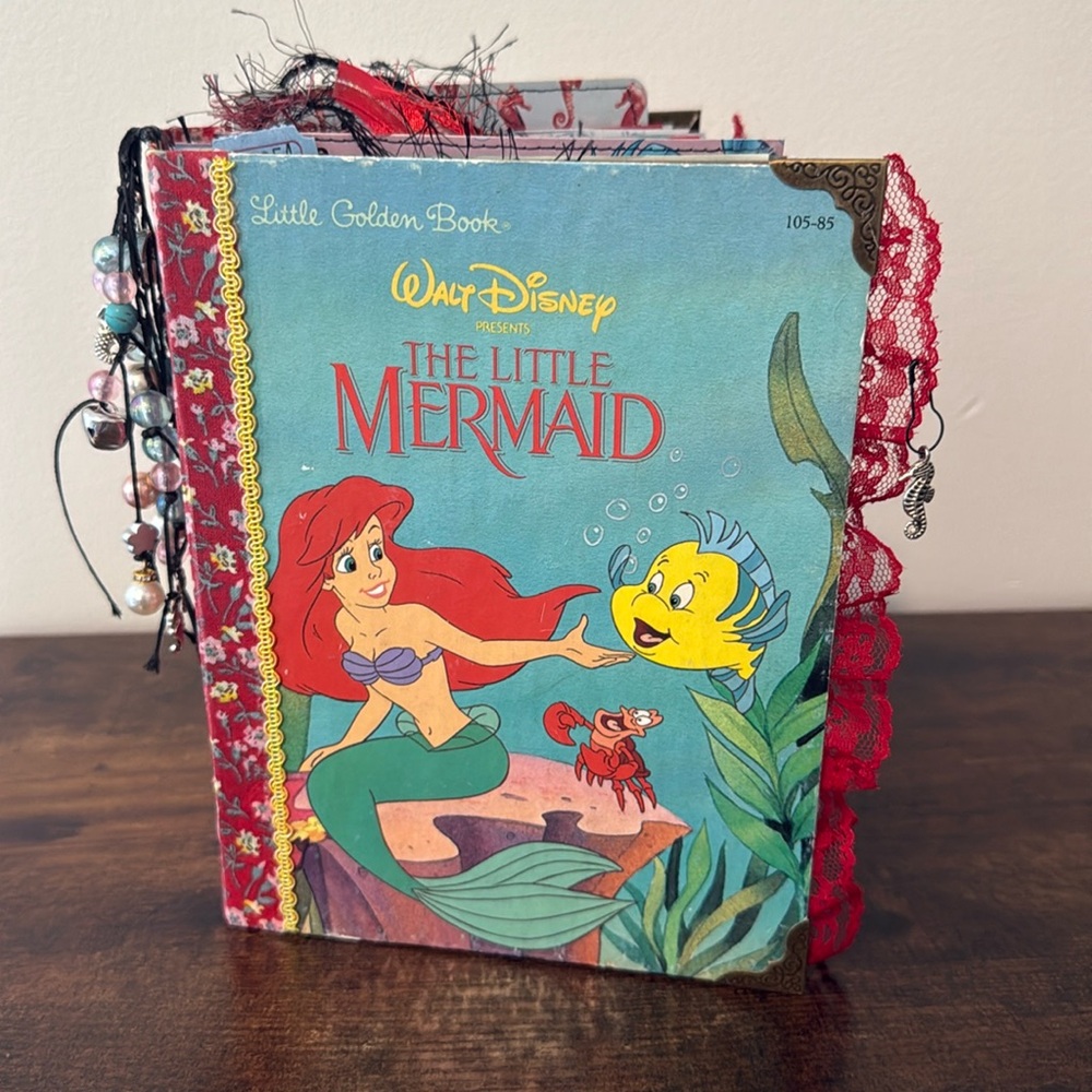 Disney The Little Mermaid Ariel Golden Book Altered Junk Journal Handmade - Picture 1 of 17